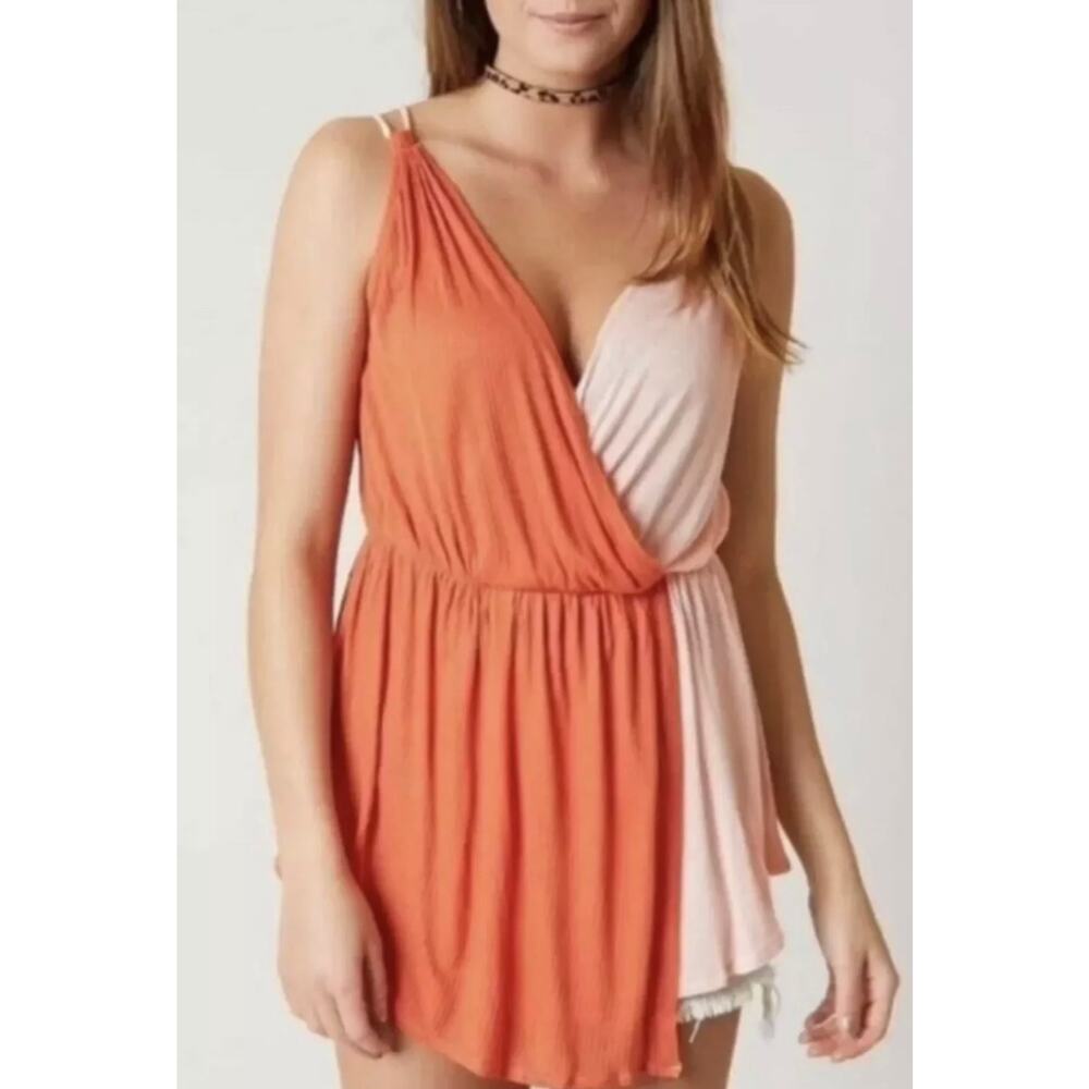 Free People Orange and Pink Wrap Blouse